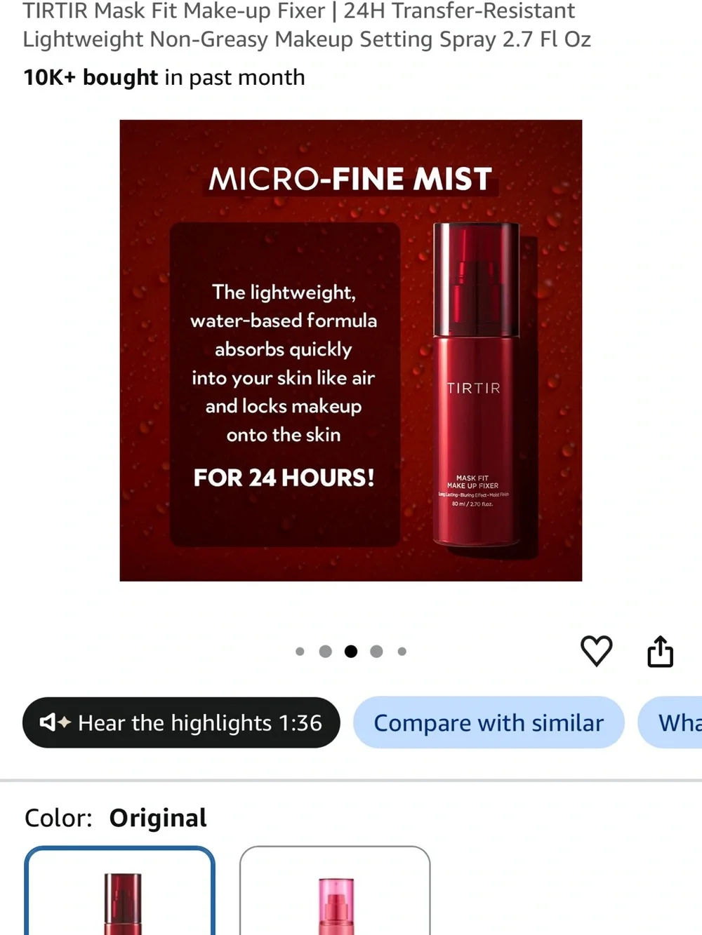 TIRTIR Mask Fit Makeup Fixer Setting Spray — Red